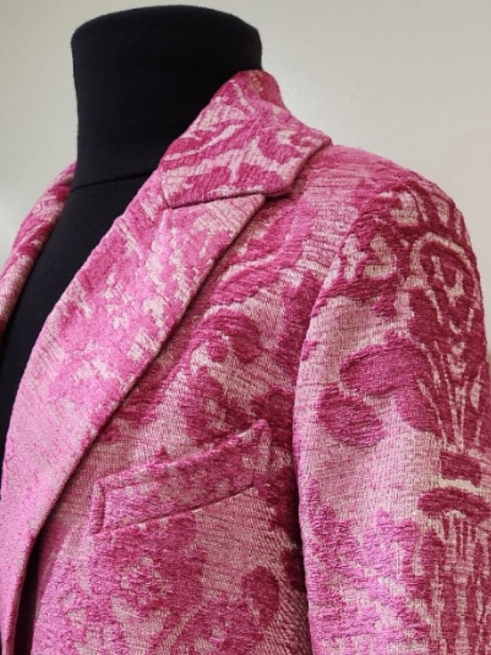 🦋🔥💋UBER GORGE!💋🦋🔥70's Inspired Pink Floral Jacquard Tapestry Trench Coat - Picture 8 of 16